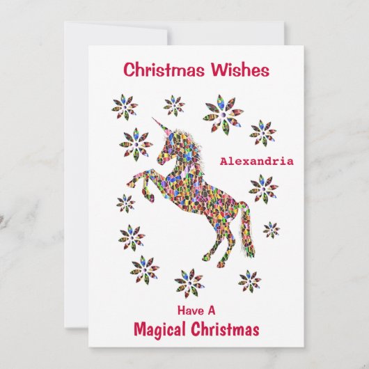 Magische kerstwensen Unicorn personaliseren Feestdagenkaart (Voorkant)