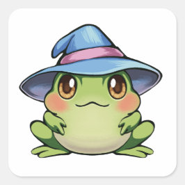 Magische kikker in een pet vierkante sticker
