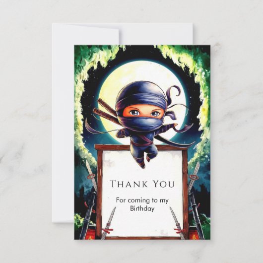 Magische Kinder Ninja Verjaardag Bedankkaart (Voorkant)