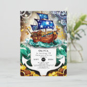 Magische Kinderen Avontuur Piratenschip Verjaardag Kaart (Staand voorkant)