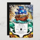 Magische Kinderen Avontuur Piratenschip Verjaardag Kaart (Voorkant / Achterkant)