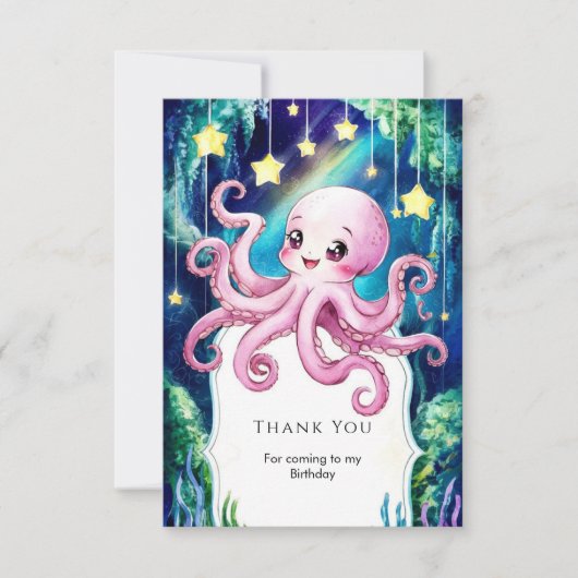 Magische Kinderen Octopus Verjaardag Bedankkaart (Voorkant)