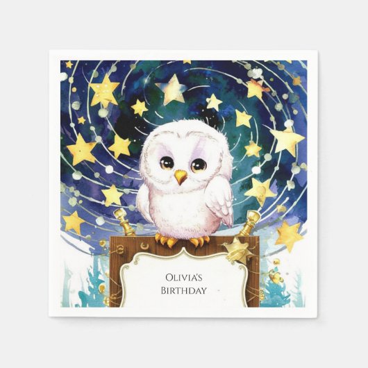 Magische Kinderen Uil Verjaardag Servet (Voorkant)