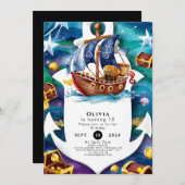 Magische Kinderen Waterverf Boat Pirate Verjaardag Kaart (Voorkant / Achterkant)