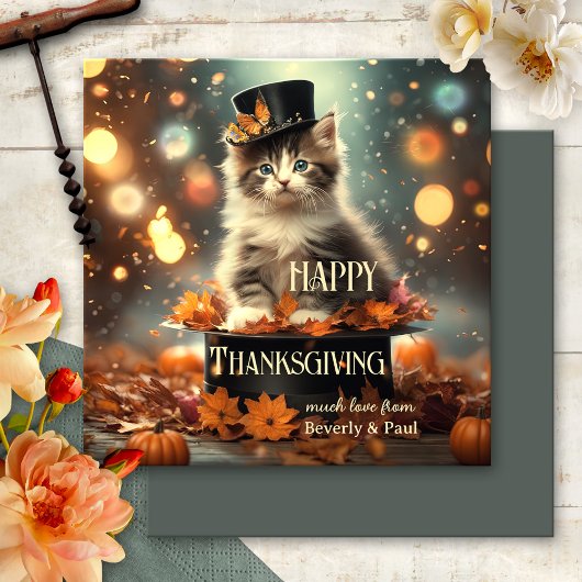 Magische Kitten Fun Thanksgiving Feestdagenkaart