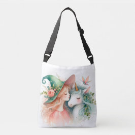 Magische kleine eenhoorn schattige heks waterverf crossbody tas