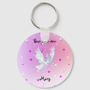 Magische kleur start witte eenhoorn sleutelhanger