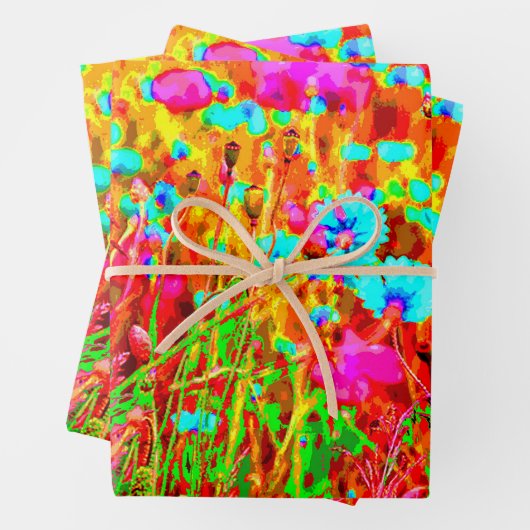 Magische kleurrijke bloeiende weide Pop kunst Inpakpapier Vel (In situ)