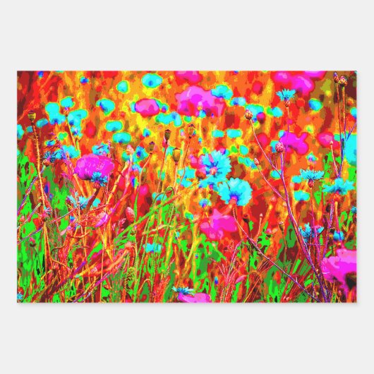 Magische kleurrijke bloeiende weide Pop kunst Inpakpapier Vel (Voorkant)