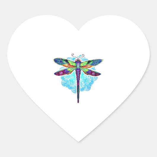 Magische kleurrijke dragonfly Mandala Hart Sticker (Voorkant)