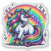 Magische kleurrijke eenhoorn en regenboog sprankel sticker (Voorkant)