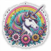 Magische kleurrijke eenhoorn en regenboog sticker (Voorkant)