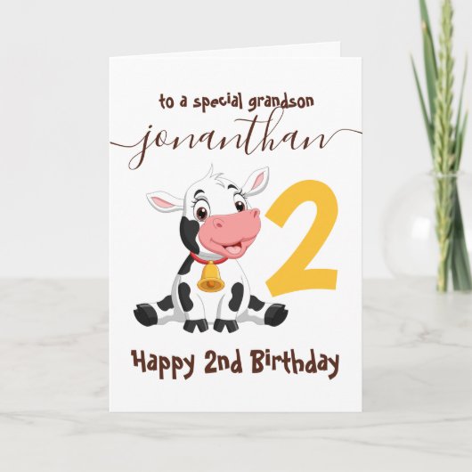 Magische Koe Verjaardagsviering voor kleinzoon Kaart (Voorkant)