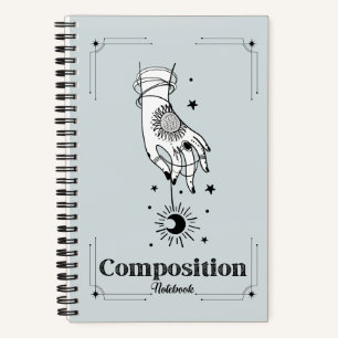 Magische kosmische hand en halve maan notitieboek