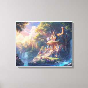 Magische Kristal Cottage in Betoverd Bos Fantasie Canvas Afdruk