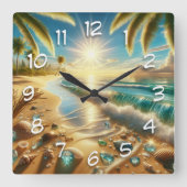 Magische kustlijn met Blue Waves en Zee Vierkante Klok (Voorkant)