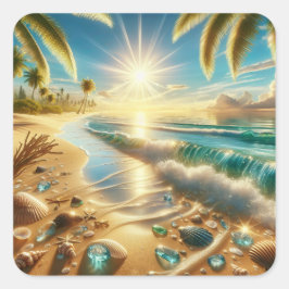 Magische kustlijn met Blue Waves en Zee Vierkante Sticker