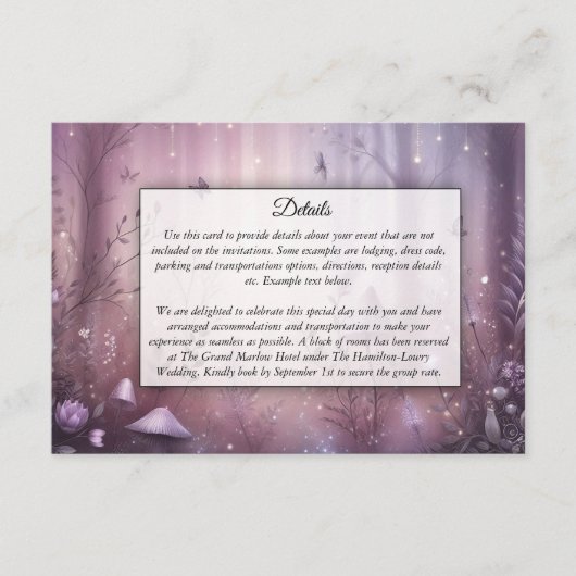 Magische Lavendel Fairy Lights bruiloft Informatiekaartje (Voorkant)