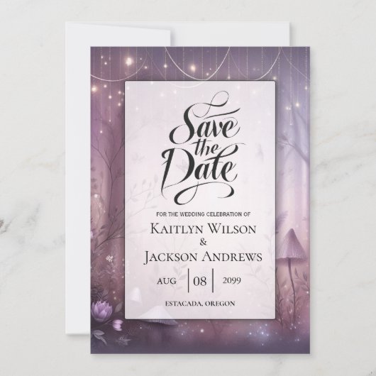 Magische Lavendel Fairy Lights bruiloft Save The Date (Voorkant)