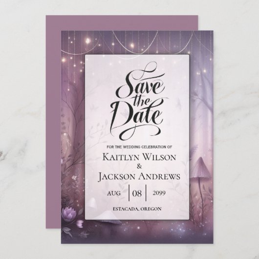 Magische Lavendel Fairy Lights bruiloft Save The Date (Voorkant / Achterkant)