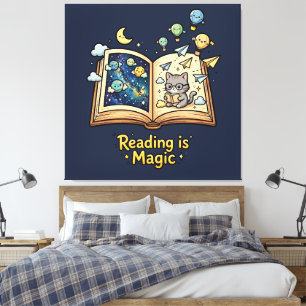 Magische Leesoavontuur - Kawaii Boekdesign Canvas Afdruk