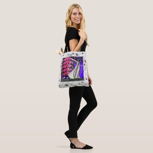 MAGISCHE LENTE Paarse Zwarte Witte Geometrische Sp Tote Bag (Op model)