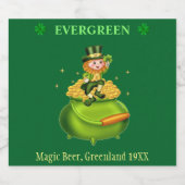 Magische leprechaun en goudpot op groen bier etiket (Enkel label)
