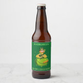 Magische leprechaun en goudpot op groen bier etiket (Voorkant)