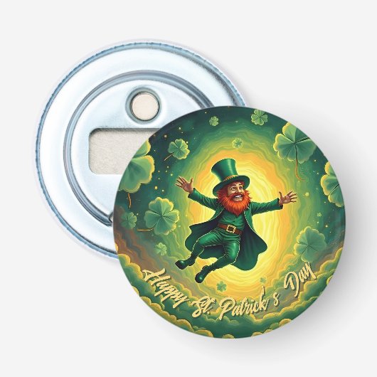 Magische Leprechaun St. Patrick's Day Kunst Button Flesopener (Voorkant)