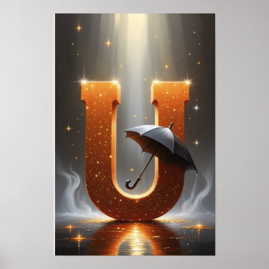 Magische Letter U Poster | Paraplu Muurkunst (Voorkant)