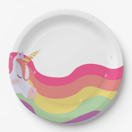 Magische Levendige Regenboog Eenhoorn Verjaardag Papieren Bordje (Voorkant)