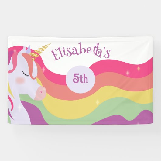 Magische Levendige Regenboog Eenhoorn Verjaardag Spandoek (Horizontaal)