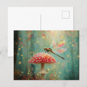 Magische libel op een paddenstoel briefkaart