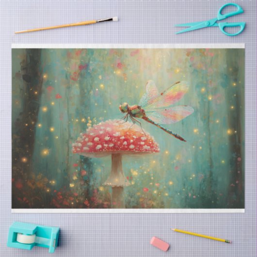 Magische libel op een paddestoel Decoupage Tissuepapier (Craft)