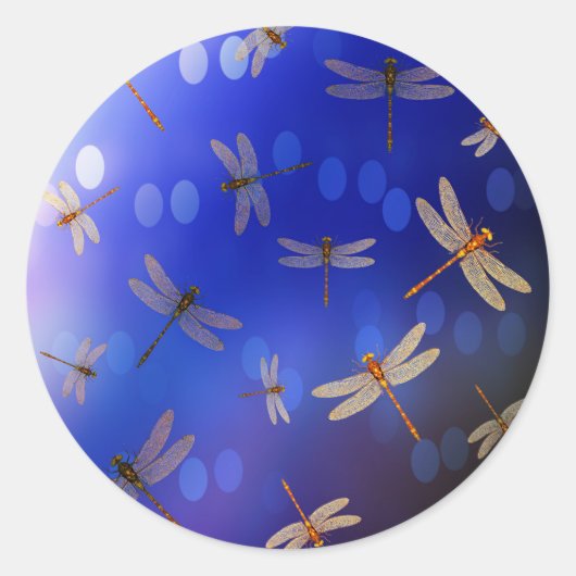 Magische libellen op blauw, ronde sticker (Voorkant)