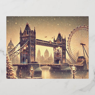 Magische Londense Kerstkaart  Folie Feestdagen Briefkaart