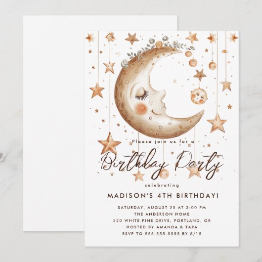 Magische maan en sterren verjaardagsfeest kaart (Voorkant / Achterkant)