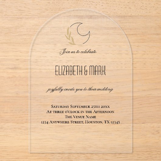 Magische maan-geïnspireerde trouwuitnodiging acryl uitnodigingen (Voorkant)