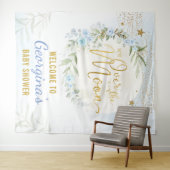 Magische maan Stars Blue Gold Baby Welkom Wandkleed (In Situ (horizontaal))