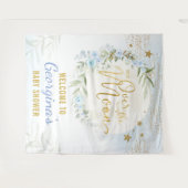 Magische maan Stars Blue Gold Baby Welkom Wandkleed (Voorkant (horizontaal))