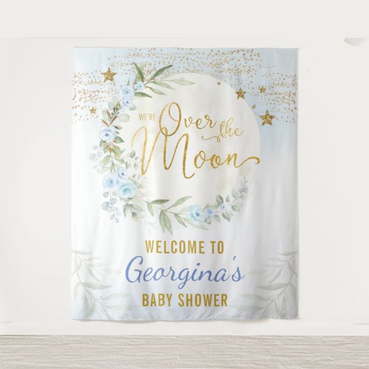 Magische maan Stars Blue Gold Baby Welkom Wandkleed (Voorkant)