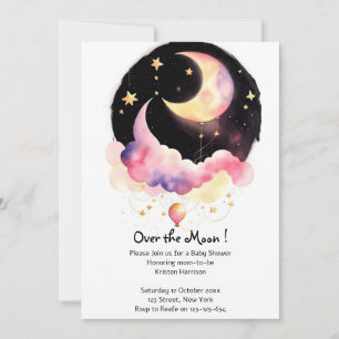 Magische Maan & Sterren Waterverf Baby Girl Shower Kaart