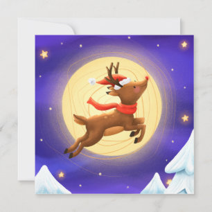 Magische Maanverlichte Rendier Kerstkaart Kaart