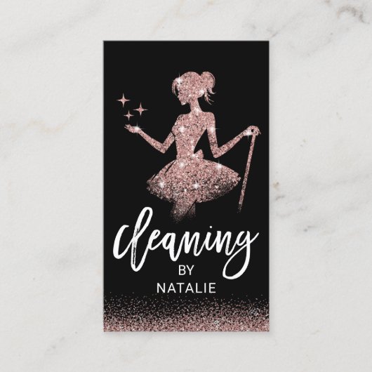 Magische Maid Huis Schoonmaak Roos Gouden Glitter Visitekaartje (Voorkant)