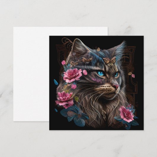 Magische Maine Coon kat en roze bloemen AI kunst (Voorkant / Achterkant)