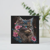 Magische Maine Coon kat en roze bloemen AI kunst (Staand voorkant)