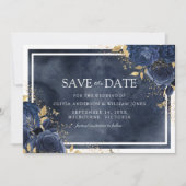 Magische Marine Bloemen Waterverf Gouden Bruiloft Save The Date (Voorkant)