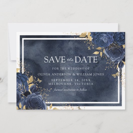 Magische Marine Bloemen Waterverf Gouden Bruiloft Save The Date (Voorkant)
