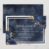 Magische Marine Bloemen Waterverf Gouden Bruiloft Save The Date (Voorkant / Achterkant)