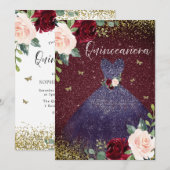 Magische marine-generaal Burgundy Red Floral Quinc Kaart (Voorkant / Achterkant)